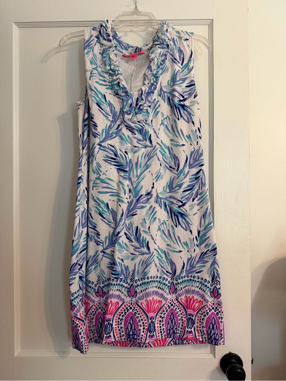 Lilly Pulitzer White Cover-Up Dress with Blue, Aqua & Pink Print
